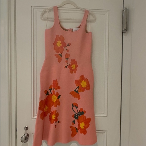 Carolina Herrera Dresses & Skirts - Carolina Herrera Pink Floral Midi Dress with Orange and Yellow Flowers